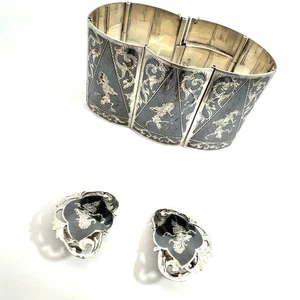 Juego de pulsera y pendientes con clip vintage de plata de ley Siam - Imagen 1 de 6