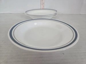 4 Corelle Indigo 8.5" Flat Rimmed Soup Pasta Bowl Blue & Gray Stripes FREE SHIP - Picture 1 of 13
