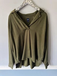 Camisa Gap Mujer XXL Verde Oliva Ejército Manga Larga Cuello en V Top Popover - Imagen 1 de 4
