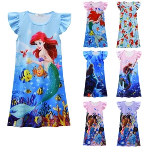 Girls Little Mermaid Ariel Princess Dress Nightgown Skirt Loungewear Nightdress - Picture 1 of 33