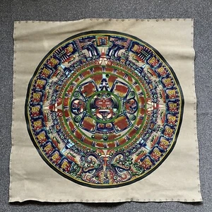 Aztec Calendar Hand painted Suede Leather 27 Inches Vintage Calendario Azteca - Picture 1 of 9