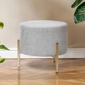 NEW Round Ottoman Channel Glam Velvet Foot Rest Stool for Living Room Bedroom - Picture 1 of 12
