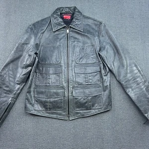 Levi's Mens Sample Leather Jacket Medium Black Motorcycle Biker Black Skull - Picture 1 of 20