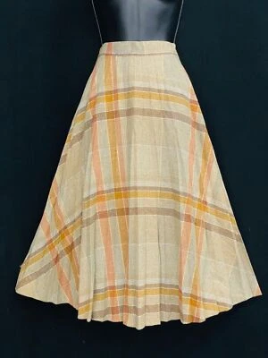 Falda a cuadros de lana tostada vintage de los años 70, cintura alta por debajo de la rodilla dorada línea A boho S Foto 1 de 4