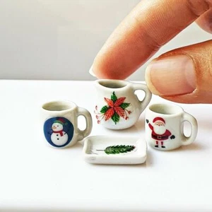 Miniatur Weihnachten Tassen Set Weihnachtsmann Schneemann Weihnachtsstern Pup... - Bild 1 von 9