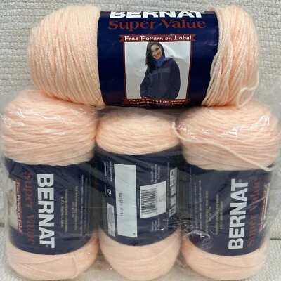 (4) 7oz Bernat Super Value 098418 PEACH Yarn Worsted Med 4 Shrink-proof Acrylic - Image 1 of 4