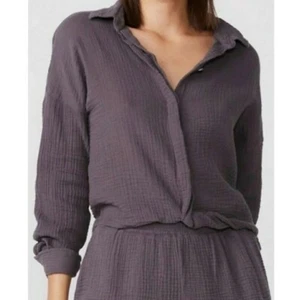 NEU Monrow Damen M Relaxed Bluse Baumwolle Gaze Kragen Langarm gedrehter Saum - Bild 1 von 6