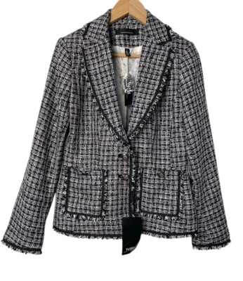 Blazer Casa Blanca Mercado Negro Azul Marino Blanco Negro Tweed Signature 2 Botones Talla 6 Foto 1 de 4
