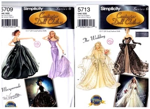 Simplicity 5709 & 5713 15 1/2" Doll Couturier Dress Pattern Vintage Uncut  - Picture 1 of 1