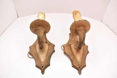 PAIR OF ANTIQUE ART DECO 2 LIGHT WALL SCONCES FIXTURES, Nouveau lighting SET 2 Cover