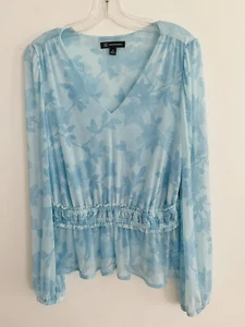 INC International Concepts Women’s Blue Mesh Long Sleeves Top Blouse Size Medium - Picture 1 of 9