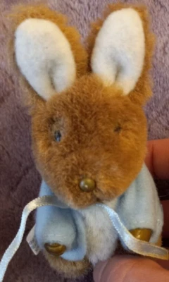 Vintage Eden Miniature Plush Brown & White w Light Blue Coat Peter Rabbit 1989 - Image 1 of 4