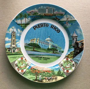 Vintage PUERTO RICO Souvenir Plate - 9" colorful ATTRACTIONS - Picture 1 of 12