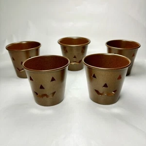 Pumpkin Metal Votive Candle Holder Cut Out Jack O Lantern  Luminessence Set 5 - Picture 1 of 12