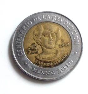 Mexiko 5 Pesos Münze, 2009 Carmen Serdena Bimetall 200 Jahre Unabhängigkeit - Bild 1 von 2