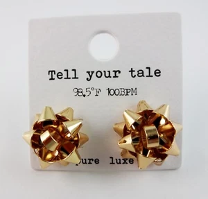 Gift Bow Earrings Gold Tone Studs Pierced Ears Holiday Jewelry - Picture 1 of 6