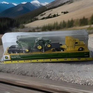 John Deere Hauler Semi Set w/ YELLOW Semi Truck, Trailer & Farm Tractor 1:64 NEW - Picture 1 of 10