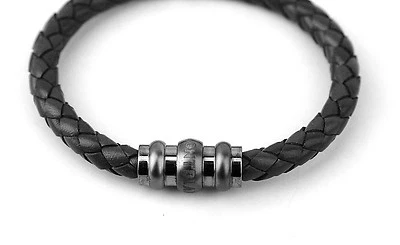 PULSERA MONTBLANC PLATA ESTERLINA TEJIDA CUERO GRIS TALLA M ITALIA 106699 ¡RARA! Foto 1 de 3