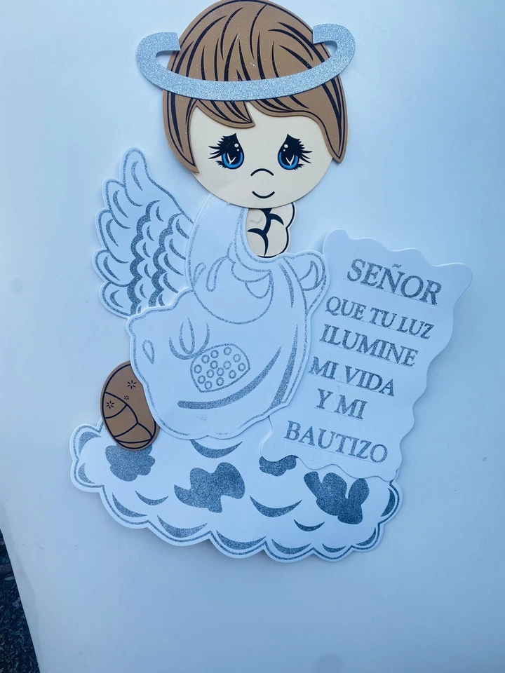 Banner de Bautizo NIÑOS Mi Bautizo Decoración de Pared Blanco/Plateado Banner Bautizo GRANDE Foto 1 de 4