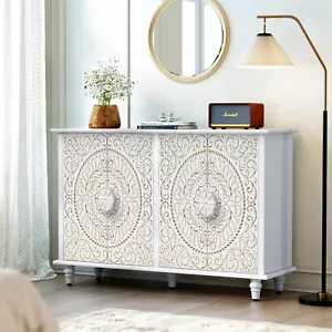 Accent Storage Cabinet Buffet Sideboard Distressed Decorative Cabinet w/4 Doors - Picture 1 of 7