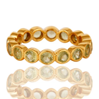 August Peridot Birthstone 925 Silver Gold Plated Engagement Band Rings - Image 1 of 4