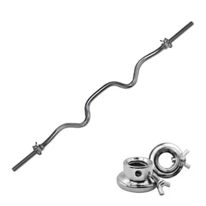 120cm Ez Super Curl Bar - Barbell Bar With 2 Spinlock Collars 25mm Diameter Bar - Picture 1 of 4