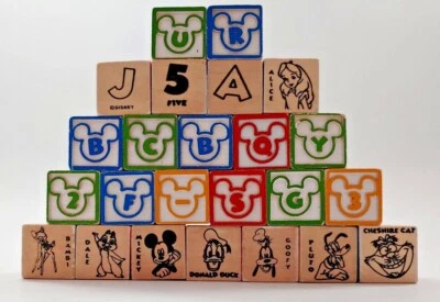 Disney 24 Wooden Blocks Characters Letters Shapes Color Numbers 1  1/8” Square - Image 1 of 4