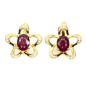 925 Sterling Silver Earrings Oval Ruby 8x6mm Simulated Cz Gemstone Jewelry - Picture 1 of 8