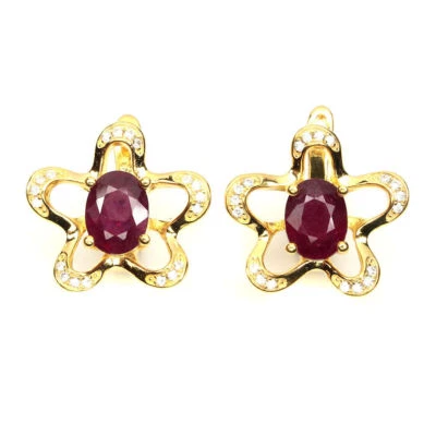 925 Sterling Silver Earrings Oval Ruby 8x6mm Simulated Cz Gemstone Jewelry - Image 1 of 4