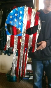 Metal american flag wall art punisher skull indoor outdoor porch patio garage - Picture 1 of 4