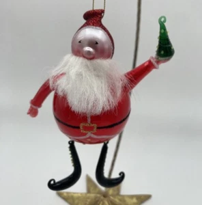 Handgefertigter Weihnachtsmann aus mundgeblasenem Glas mit baumelnden Beinen Christbaumschmuck - Bild 1 von 6