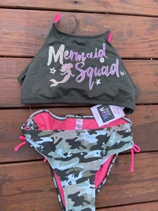 Justice Green Pink Camouflauge Tankini Swimsuit Color Changing Size 20 NWT - Picture 1 of 4