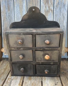 Vintage 6 Drawer Metal Apothecary Spice Drawer Primitive Black Furniture - Picture 1 of 6