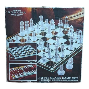 Sonoma Home 3-In-1 Clear & Frosted Glass Chess, Checkers, and Backgammon Set - Picture 1 of 3