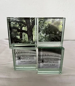 Treasured Memories STACKED GREEN GLASS Cube Photo Holder Frame Modern Sculpture - Picture 1 of 8
