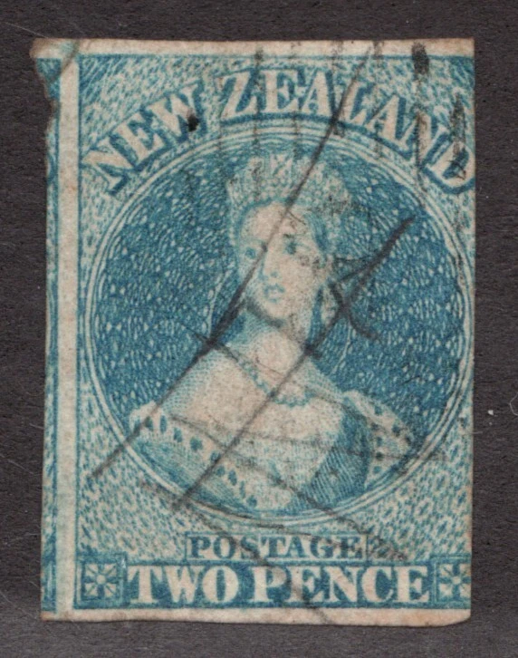 1858 New Zealand Sc# 8 - Two Pence, QV "Chalon". Used Cv$200 - Image 1 of 1