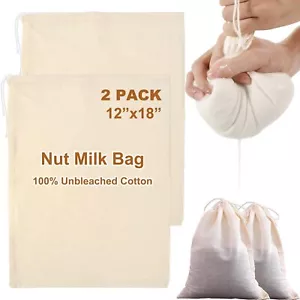 2 Pack Large Cheese Cloth Bags for Straining Cotton Muslin Bags Nut Milk Bag ... - Picture 1 of 7