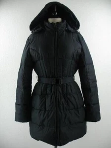 Womens L Bloomingdale's Black Down Puffer Jacket Coat Parka Hooded Belted Winter - Picture 1 of 18