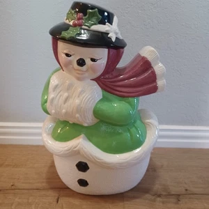 Molde de cerámica muñeco de nieve muñeco de nieve vintage años 80 pintado a mano diciembre 1988 18" de alto RARO - Imagen 1 de 20