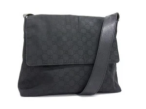 GUCCI Shoulder Bag Messenger Bag 272351 Black GG Nylon Leather Men's Flap - Picture 1 of 7