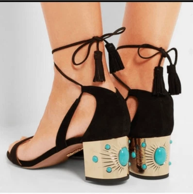 Aquazzura Black Jewel Embellished Cleopatra Block Heel Sandals size 39 EU 9 US M - Image 1 of 4