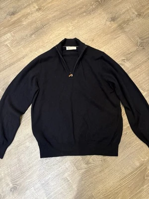 Brunello Cucinelli Cashmere Navy 1/2 Zip Sweater SZ 52 EU Made In Italy - Image 1 of 4
