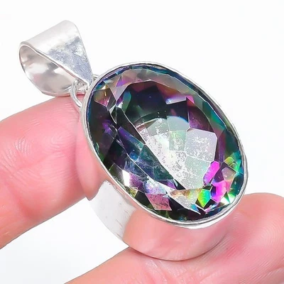 Ciondolo pietra preziosa forma ovale topazio mistico fatto a mano bellissimi ... - Immagine 1 di 4