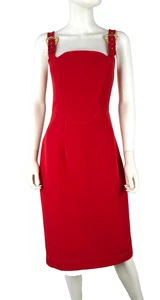 Versace Jeans Couture Auth 6 US 42 IT M Red Sheath Cocktail Dress Zip Runway - Picture 1 of 15