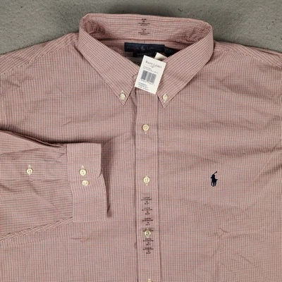 Camisa Ralph Lauren Para Hombre 18 Naranja Azul Ajuste Personalizado Poni Abotonada Manga Larga Foto 1 de 4