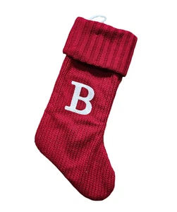 Wondershop Large Cable Knit Monogram Holiday Christmas Red Stocking - Letter B - Picture 1 of 4