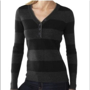 SmartWool Merino Wool Maroon Bells Henley Sweater Black Gray Stripe Medium - Picture 1 of 10