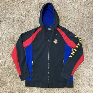 VINTAGE Men's Polo Ralph Lauren L Crest Patch Full Zip SKI Hoodie Jacket Black - Picture 1 of 6