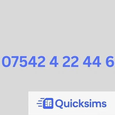 PAYG O2 Sim Card VIP numero di cellulare 07542 4 22 44 6 ZERO CREDITO - Immagine 1 di 2