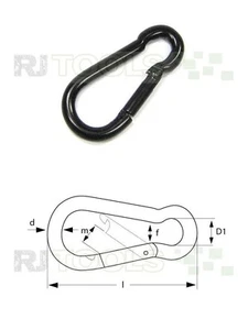 50 x Feuerwehr Karabinerhaken Karabiner Schwarz verzinkt - 80 x 08 mm - 909404 - Bild 1 von 1